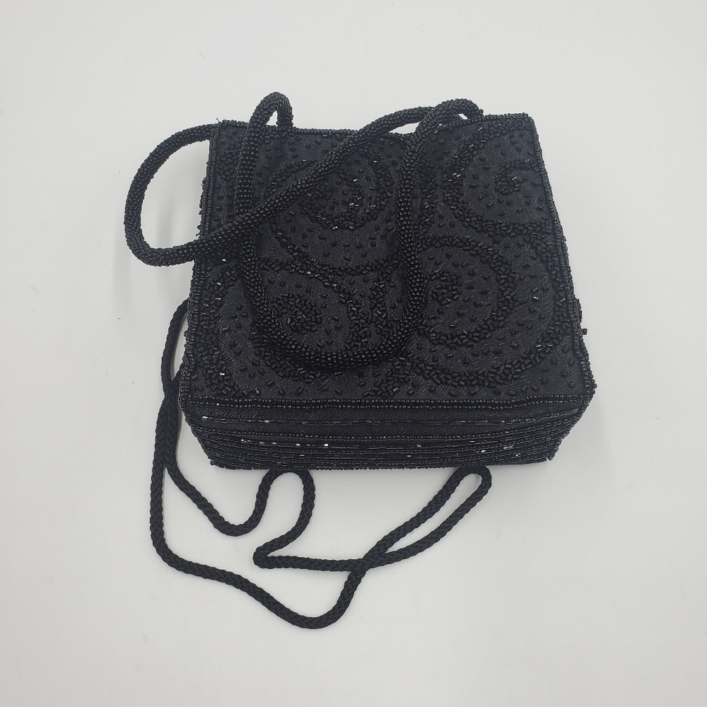LA REGALE BLACK BEADED EVENING BAG